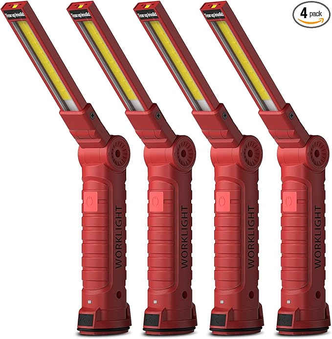 Coquimbo Tool Gifts for Men Dad, Rechargeable Flashlight LED Work Lights Grill Light with Magnetic Base 5 Modes 360° Rotate Mens Dad Husband Him Gifts (4 Pack Red)