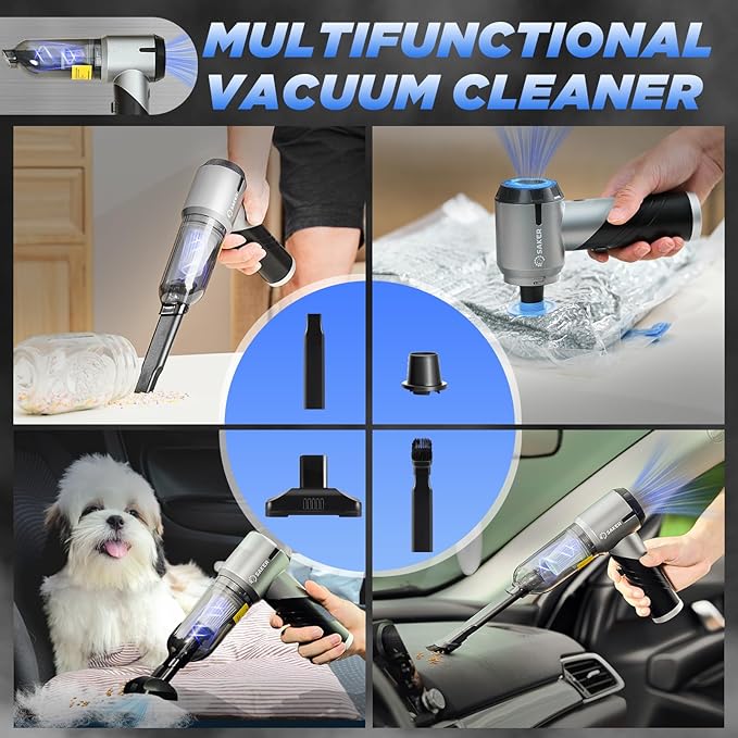 Saker Handheld Car Vacuum Portable Cordless17000PA Mini Vacuums Rechargeable Foldable Vacuum Cleaner with Brushless Motor for Gifts Home,Office Pet HL132 Black