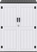 DWVO 59 Cu. Ft. Vertical Storage Shed, Weatherproof Outdoor Tall Cabinet with Double-Wall Panels and Floor, Lockable Resin Shed for Garden, Garage, Patio, Light Gray (Shelves Not Included)