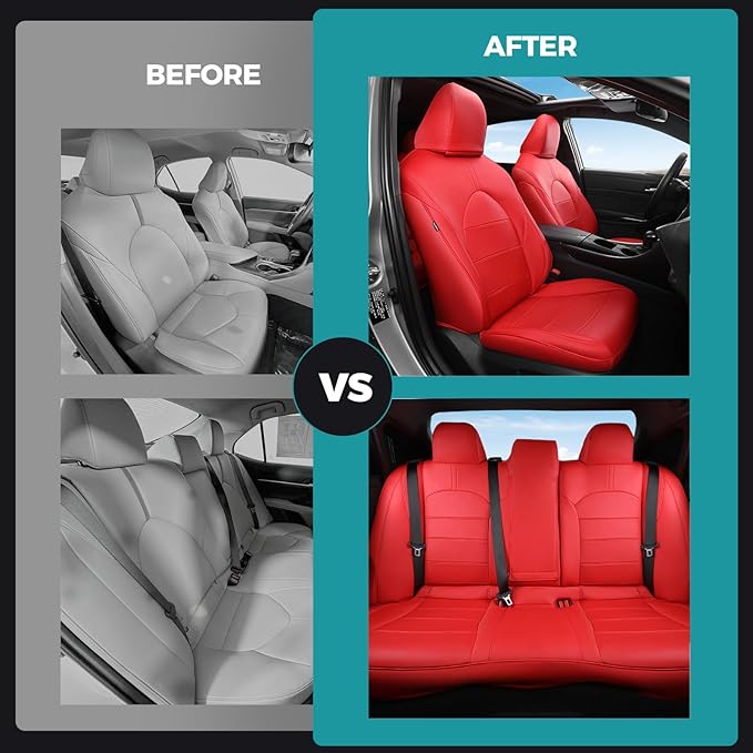 for Toyota Camry Seat Covers XLE XSE V6 2018 2019 2020 2021 2022 2023 2024 - Waterproof Breathable Leather Seat Covers for Cars, Custom Fit Car Seat Covers Full Set, Red Not for Hybrid