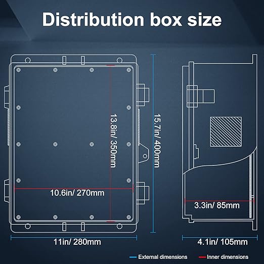 Outdoor Electrical Junction Box, ABS Water Resistant Enclosure with Internal Mounting Panel & Hinged Cover, 15.7" H* 11" L* 4.1" W
