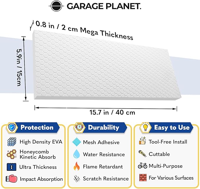 M2 Garage Wall Protector Car Door Wall Protector, Tool-Free, Designed in Australia (White, 4 Pack)