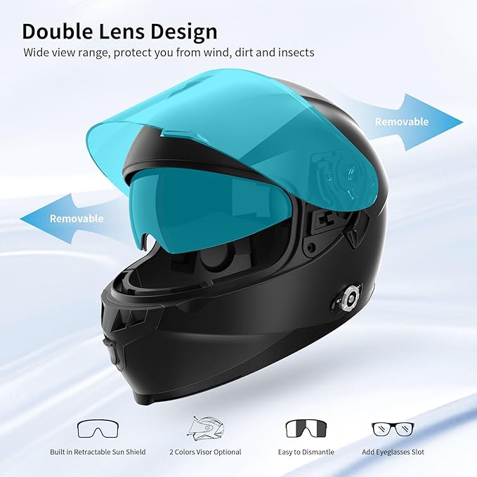 Full Face FreedConn Motorcycle Helmet Bluetooth 5.0 Integrated 2 Way Intercom DOT FMVSS-218 Rated Motorbike Helmet Communication with Dual Visor MP3 for Men Women New EPS
