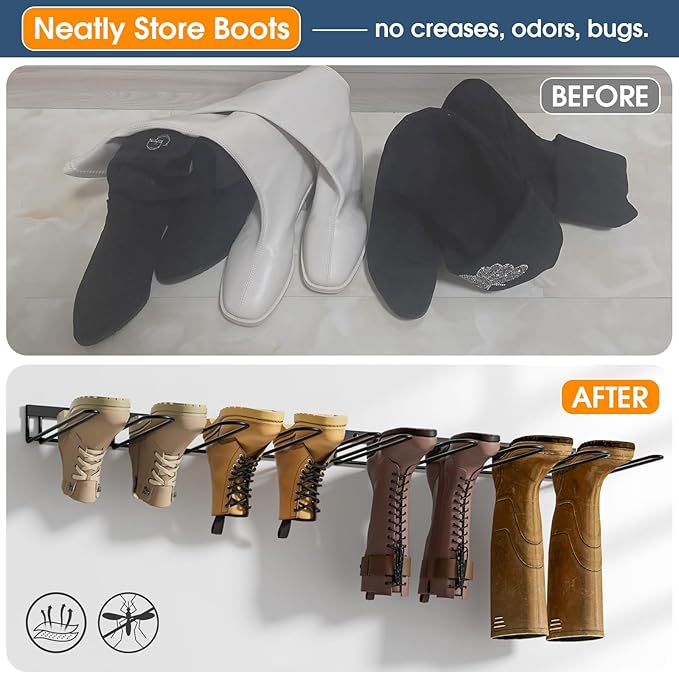 Boot Rack, Wader Hangers for wall, 8 Pair Boots Organizer Racks for Tall Boots and Cowboy shoes, Metal Wall Mounted Shoe Rack, Boot Trays for Entryway,Garage (4 Pack)