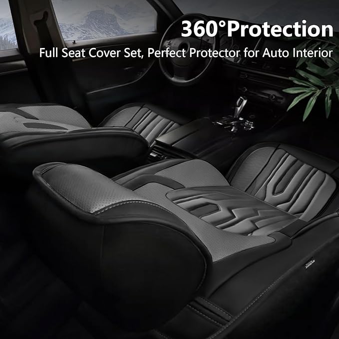 YORKENIC Fit for Hyundai Kona Seat Covers Front Set 2018-2024 2025: Breathable Leather Car Seat Covers Compatible Airbag (2 Front Set, Black & Grey)