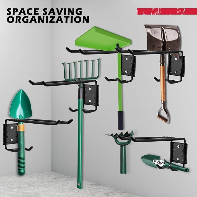 4-Piece 9.4" Heavy Duty Garage Hooks, Sturdy Utility Hooks Holds 55 LB Wall Mount Garden Tool Organizer Hangers for Hanging Shovel Ladder Chairs Strollers Power Tool Tire and More (Black)