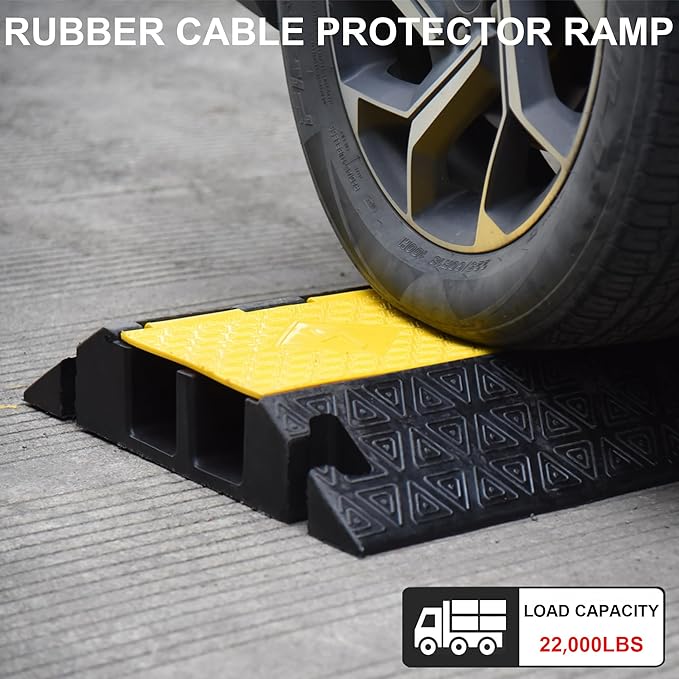 Heavy-Duty Rubber Cable Protector Ramp (1-Pack) - 2-Channel Floor Cord Cover for Driveway, Warehouse, Events - 22,000 lbs Load Capacity - Indoor & Outdoor Use - Cable Speed Bump for Hoses, Cables