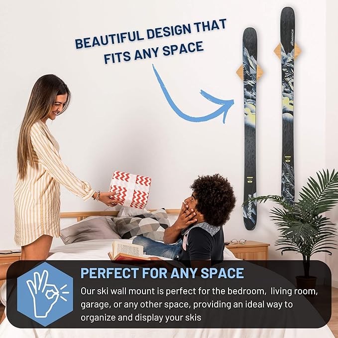 Hang 11 Ski Wall Mount - Ski Hangers for Wall, Display Mount, Minimalist Hardwood Hangers, Decorative Holders to Hang, Vertical Storage Rack for Garage, Showcase your Favorite Pastime