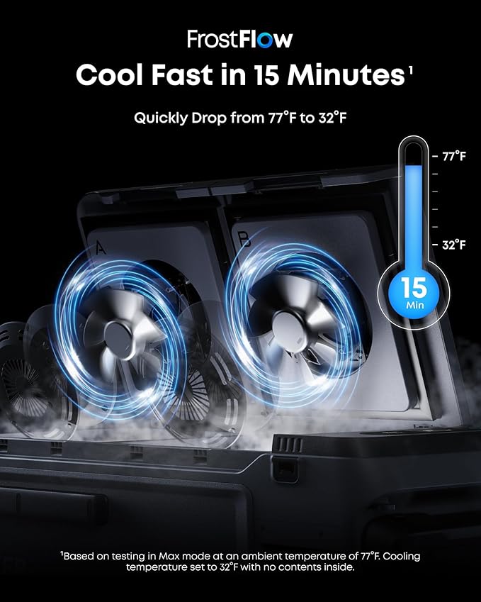 Anker SOLIX EverFrost 2 58L Cooler, 61 qt Car Refrigerator, Electric Cooler with 288Wh Battery, Powered by AC/DC or Solar, for Camping, Travel, and Fishing, -4℉ to 68℉ (Only 1 Battery Included)