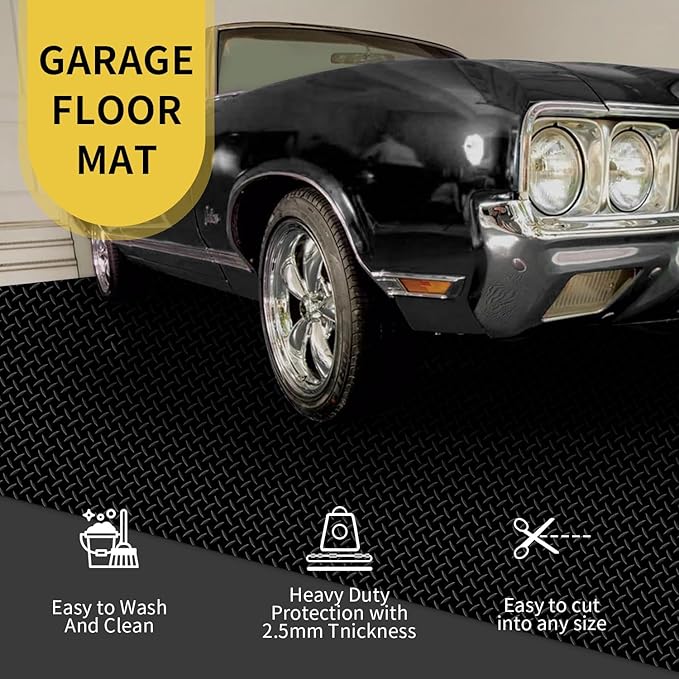 Premium Garage Floor Mat, Commercial Grade Heavy Duty Parking Mat for Garage Floor, Golf Cart Parking, Water/Stain Resistant Floor Runner (Black Diamond, 2 Rolls x 4 x 10 Feet)