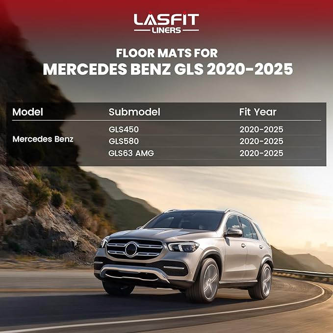 LASFIT Floor Mats Fit for Mercedes Benz GLS 450/580 / 63 AMG 2026 2025 2024 2023 2022 2021 2020 (Only Fit 6 Seats), All Weather TPE Floor Liners for Mercedes GLS 2020-2026, 1st & 2nd & 3rd Row Set