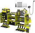 45" Power Tool Organizer Wall Mount with Charging Station - 3 Layer Storage Racks with 8 Cordless Drill Holder, 4 Hooks, Heavy Duty Garage Tool Organizer Storage for Workshop Shed Pegboard Basement
