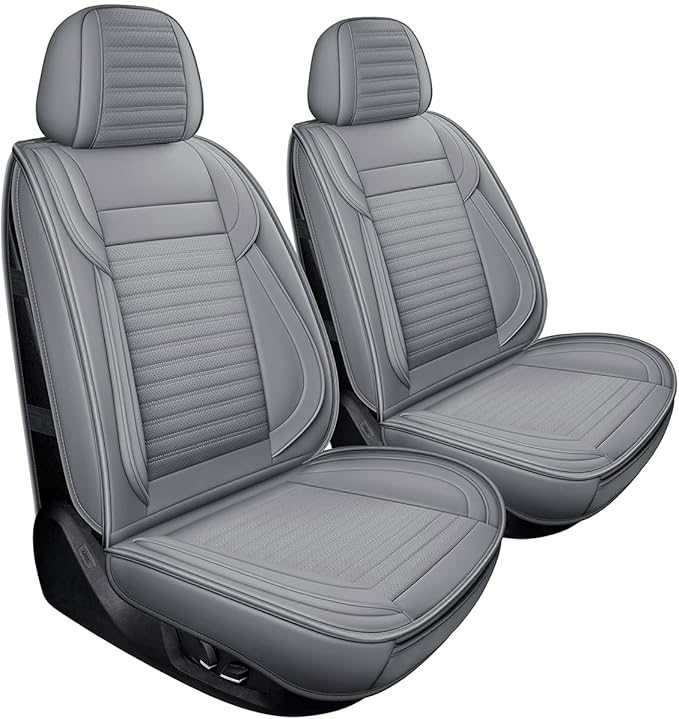LINGVIDO Car Seat Covers, Breathable and Waterproof Faux Leather Automotive Seat Covers for Cars SUV Pick-up Truck Sedan,Universal Anti-Slip Driver Seat Cover with Backrest (Full Seat, Gray)