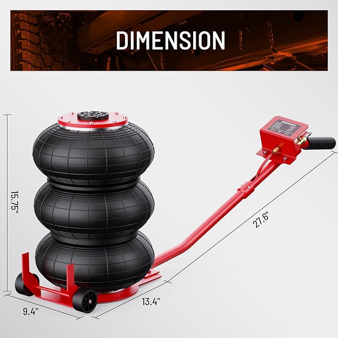 Air Jack, 5 Ton/11000 lbs Triple Bag Car Jack, Airbag Jack with Six Steel Pipes, Lift up to 17.7 inch, 3-5 s Fast Lifting Pneumatic Jack with Long Handle for Cars, Garages, Repair(Red)