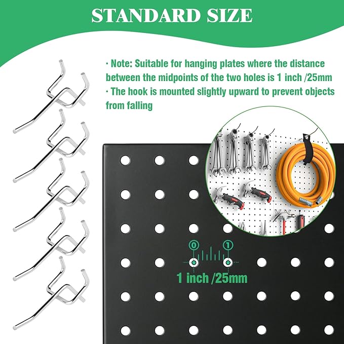 50Pcs 2"/5CM Pegboard Hooks Assortment Set, Metal Peg Board Hooks with 2.5mm Hole Pitch 4mm Wire Diameter Slatwall Hanging Hook for Garage Organization Wall Hanging (Silver)