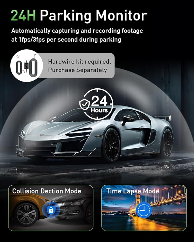 Dash Cam Front and Rear,4K+2K Dash Camera for Cars with STARVIS Sensor,Built in 5GHz Wi-Fi, Free 64GB Card Included, Dual Dashbord Dashcam,Night Vision,Emergency Lock, Parking Mode