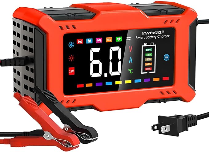 LiFePO4/Lead Acid Battery Charger Smart Battery Trickle Charger 12V 6A Automotive Battery Maintainer Desulfator Temp Compensation for Car Truck Motorcycle Lawn Mower Marine RV