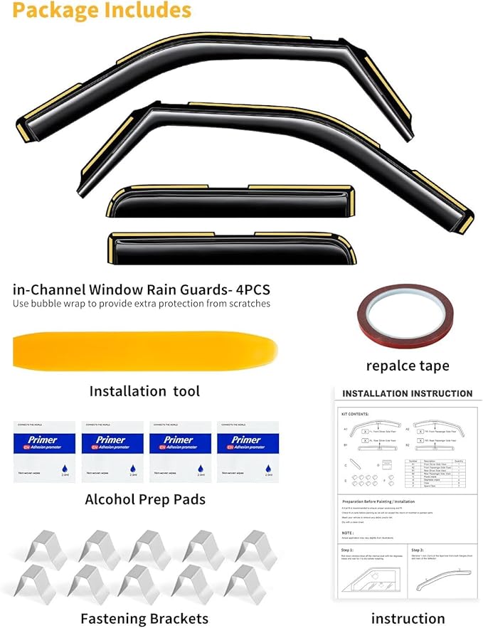 in-Channel Window Rain Guards Fit for Truck Ford F150 2021 2022 2023 2024 2025 SuperCrew Extra Durable Window Visors Window Deflectors Vent Visors Vent Shades Car Accessories-4 pcs 2-Q11-Gai