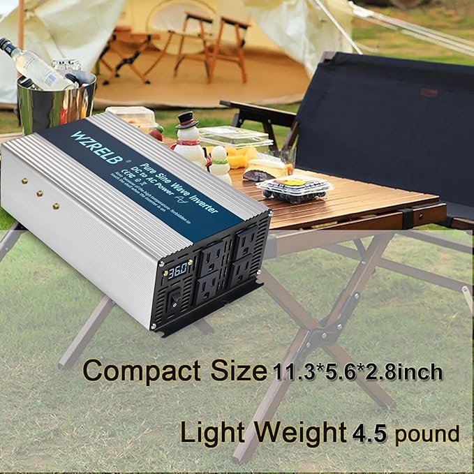 WZRELB 2000W Pure Sine Wave Inverter 36V DC to 110V 120V AC, Car Power Inverter with 4 AC Outlets, LED Display,Off-Grid Portable Power Converter for Home, RV, Truck, Camping