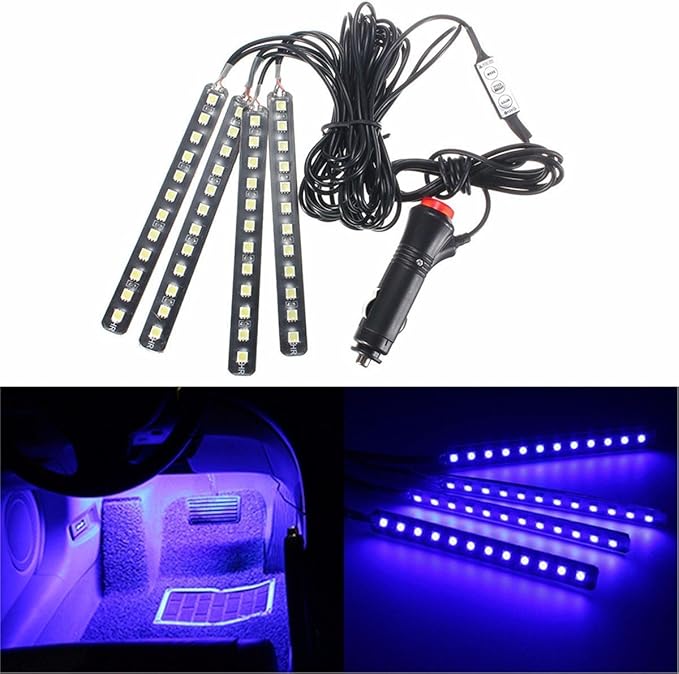 Car LED Strip Light, EJ's SUPER CAR 4pcs 36 LED Car Interior Lights Under Dash Lighting Waterproof Kit,Atmosphere Neon Lights Strip for Car,DC 12V(Blue)
