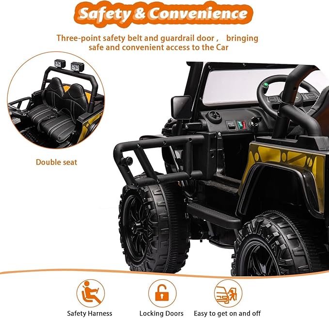 Hetoy 24V 2 Seater Ride On Car for Kids, Electric Truck with Remote Control, Ride on Truck w/ 4-Wheeler Suspension, 4x55W Powerful Engine, 4WD Battery Powered, LED Lights, Soft Braking