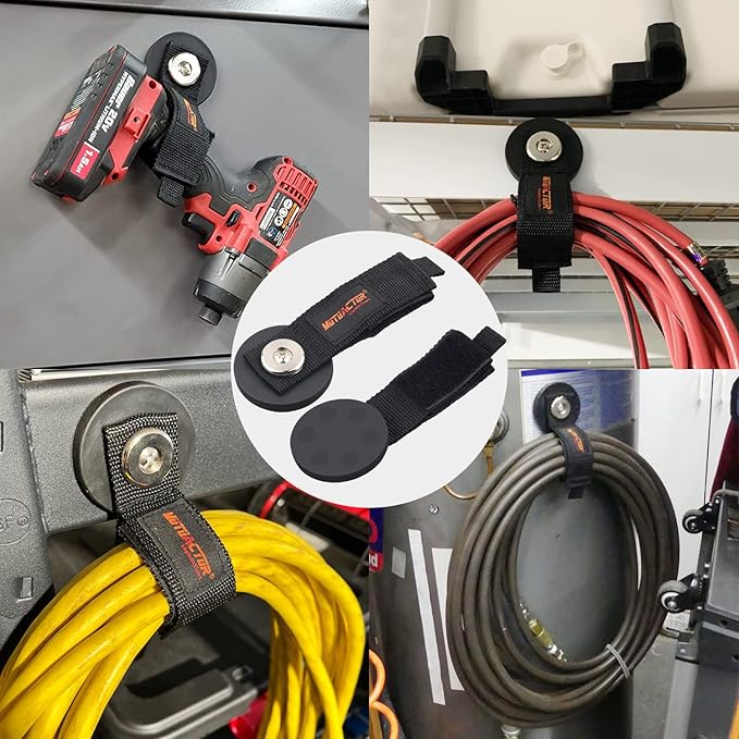 MUTUACTOR 2packs Magnetic Hooks Heavy Duty,Strong Magnet Garage Hook Large Capability for Hanging Cables Rubber Coating Mounting Magnet Storage Hooks for Garden Hoses Ropes Cordless Drills Tools Box