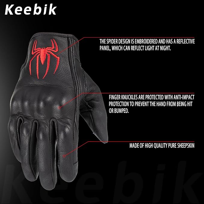 Goatskin Leather Motorcycle Motorbike Powersports Racing Gloves Reflective Skull Touchscreen for Men and Women Model