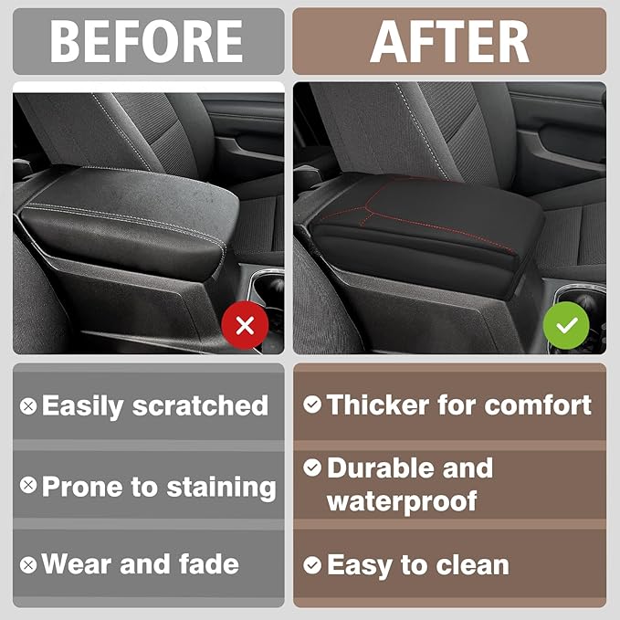 Muslogy Center Console Armrest Cover Compatible with Chevrolet Colorado/GMC Canyon 2023-2025 Accessories Arm Rest Cushion Anti-Scratch Middle Console Lid Protector 1-Inch Extra Thick(Red Stitching)
