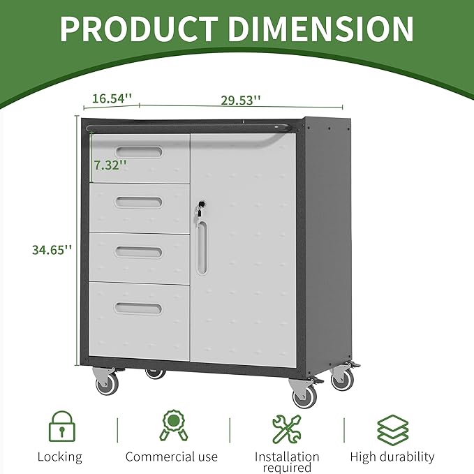 Metal Tool Cabinet,Garage Storage Cabinet System,Wall Cabinet & Locking Rolling Tool Cabinet with Doors and Adjustable Shelves,Steel Tool Cabinets for Home,Office (2 Pcs-Styled, Black & Grey)