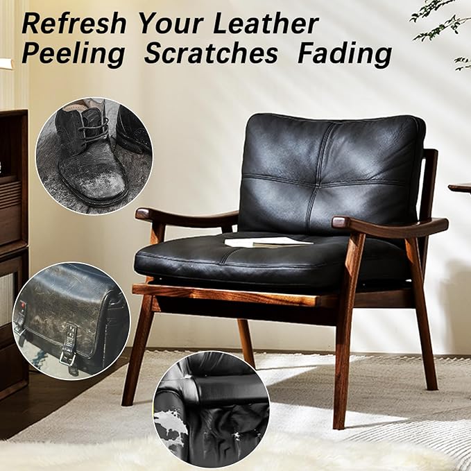 Black Leather Recoloring Balm, Leather Repair Kit for Furniture, Leather Scratch Remover, Leather Color Restorer for Couch, Car Seats, Shoes - Repair Leather Dye for Scratched and Faded Leather