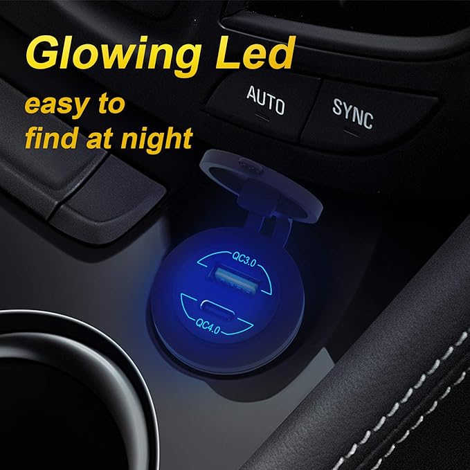 12V USB Outlet - 90W(Max) Dual Ports QC4.0 PD & Quick Charge3.0 Car Charger Socket with LED Indicator - Waterproof USB C Port for Car Boat Marine Motorcycle RV Truck ATV Golf Cart