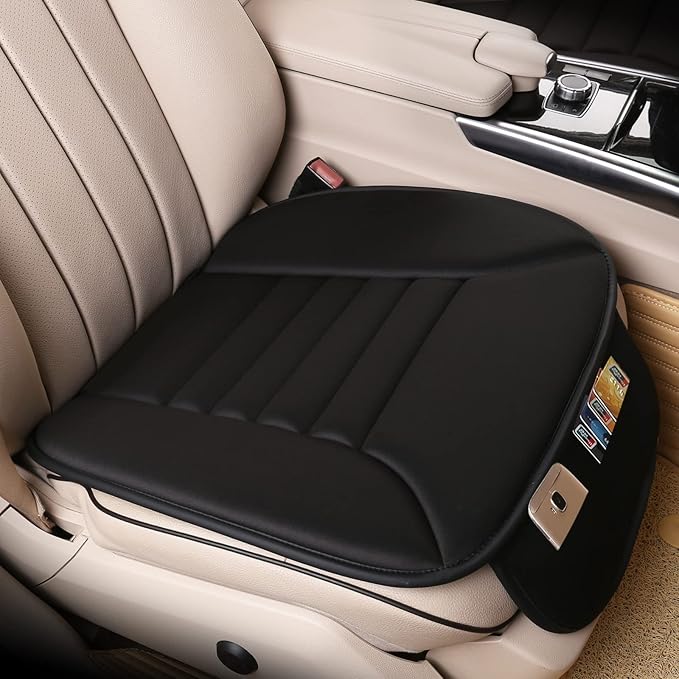 Premium Car Seat Cushion, Driver Cushion with Comfort Memory Foam & Non-Slip Rubber Bottom, Car Seat Pad Works with 95% of Vehicles and Office Chair or Home (Black)