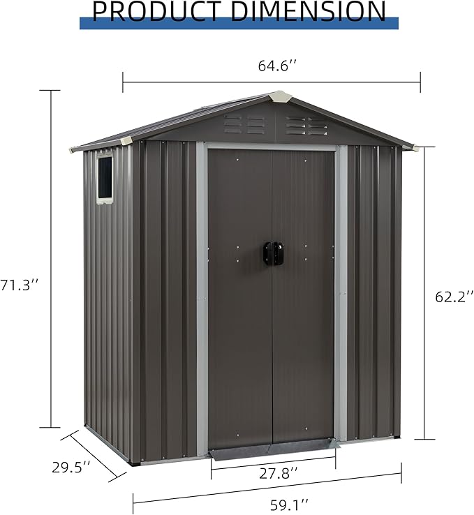JY QAQA 5x3 FT Metal Outdoor Garden Storage Shed,Waterproof Metal Garden Sheds with Window and Lockable Double Door,Weather Resistant Steel Tool Storage House Shed forPatio,Lawn