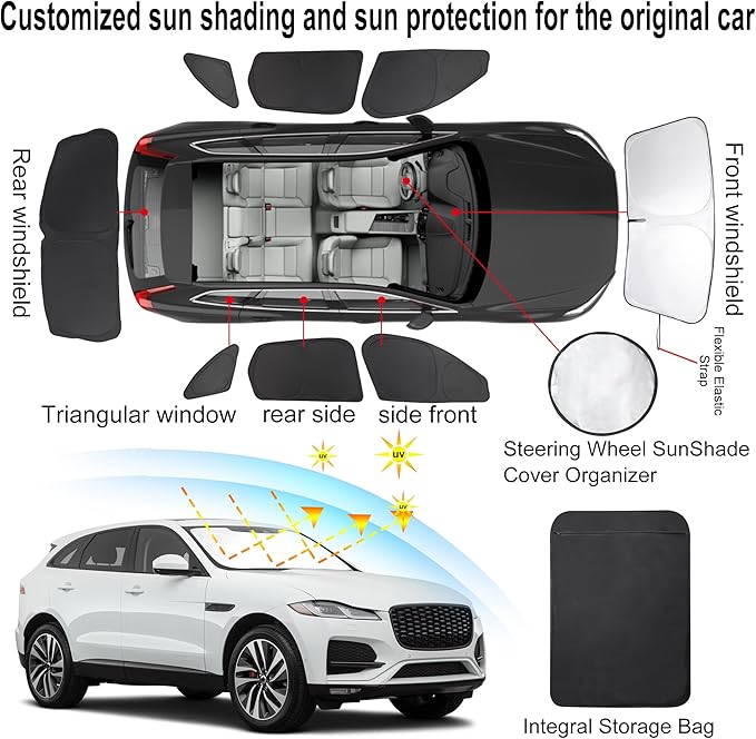 TINGLU Window Shades for Jaguar F-Pace 2016-2024 2025 Accessories Car Side Full Windows Rear Triangular Windshield Sun Shade Sun UV Rays & Privacy Protection for Camping,Napping 8PCS