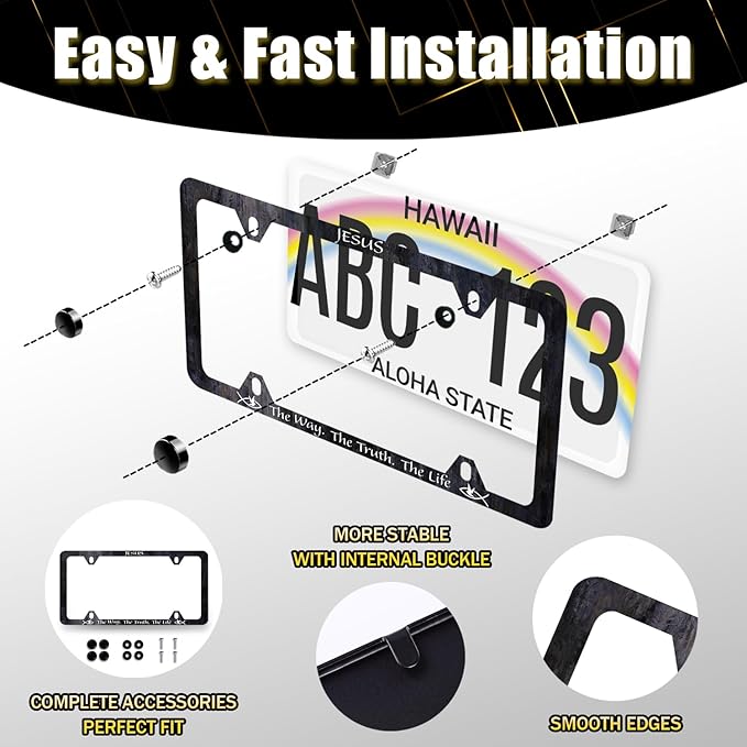 Jesus The Way The Truth The Life License Plate Frame Christian License Plate Holder Stainless Steel Funny Design Compatible with Standard License Plate for USA Canada 12.3" x 6.3"
