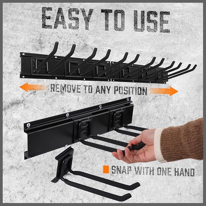 HORUSDY 64-Inch Heavy Duty Garage Organization Rack, 4 Packs Rails and 9 Adjustable Hooks, Tool Organizer Rack with Heavy Double Hooks Tracks Max Load 600LB
