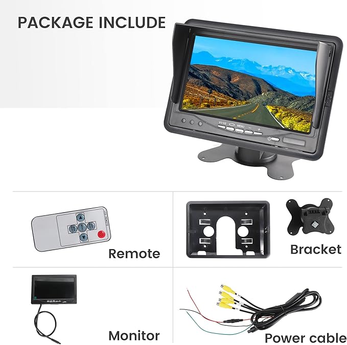 Anina 7 Inch Monitor Quad Split HD Screen 4 Channels RCA Video Inputs for Car Pickup Truck SUV Vehicle with Headrest Mounting Bracket