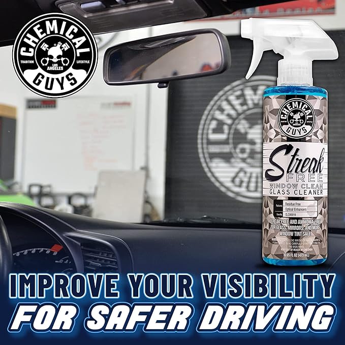 Chemical Guys CLD3001602 Streak Free Glass & Window Cleaner (Works on Mirrors, Navigation Screens & More; Car, Truck, SUV and Home Use), Ammonia Free & Safe on Tinted Windows, (2 Pack) 16 fl oz