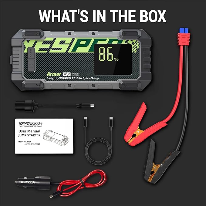 YESPER Car Jump Starter, 3000A Peak Portable Jump Starter with Pre-Heat Tech(-40°F~140°F) 12V Car Charger Jump Starter(10.0L Gas/8.0L Diesel, 60 Times) Jumper Box with PD100W