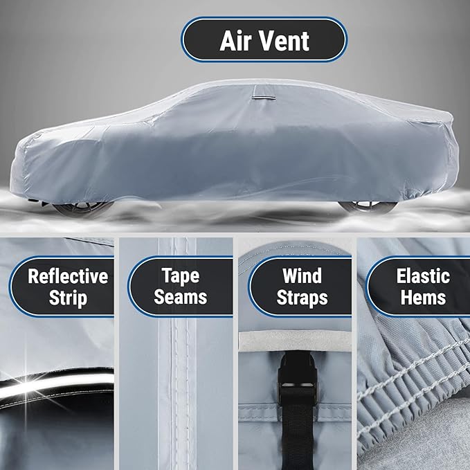iCarCover Custom Car Cover for Buick Sport Wagon (1964-1972) Waterproof All-Weather Rain Snow UV Sun Protector Full Exterior Indoor Outdoor Car Cover (Stripe - Gray/Black)