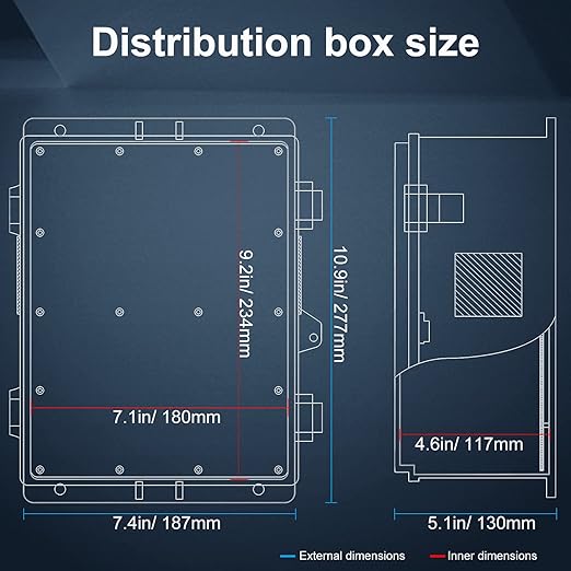 Outdoor Electrical Junction Box, ABS Water Resistant Enclosure with Internal Mounting Panel & Hinged Cover, 9.2" H* 7" L* 4.6" W