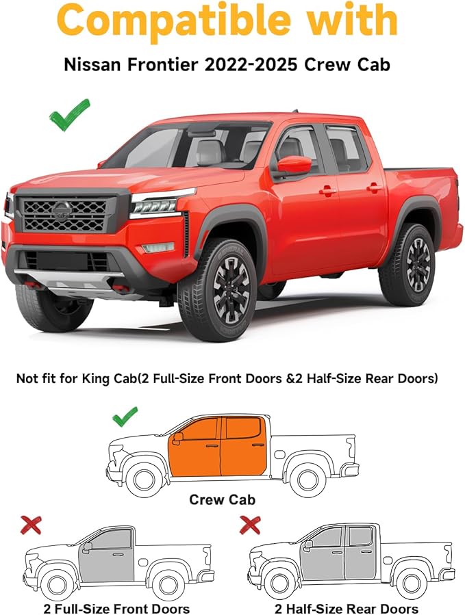 in-Channel Window Rain Guards Fit for Truck Nissan Frontier 2022-2025 Crew Cab Extra Durable Window Deflectors Window Visors Vent Visors Vent Shades Car Accessories-4 pcs Q28
