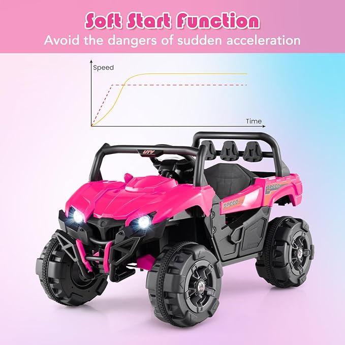 OLAKIDS 12V Ride on Car UTV, Battery Powered Off-Road Kids Electric Vehicles with Remote Control, Music, Horn, MP3, Lights, 3 Speeds, Soft Start, Ride on Truck for Boys Girls (Pink)