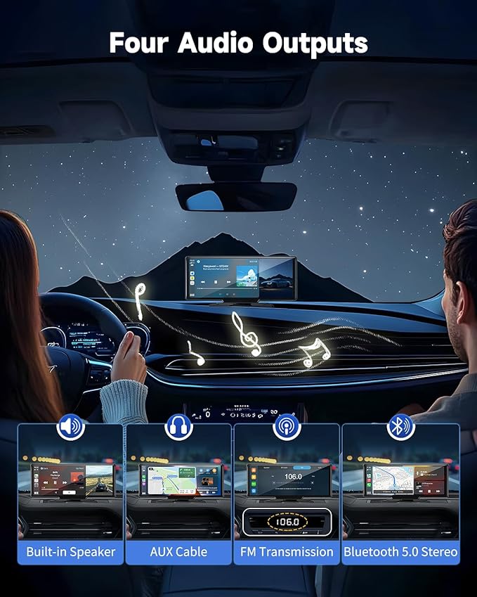 Wireless Carplay Screen for Car - 10.26 Inch Car Stereo Wireless Car Play & Android Auto Touch Screen, with 4K Dash Cam, Backup Camera, GPS Navigation, Voice Control,Bluetooth,Mirror Link,FM