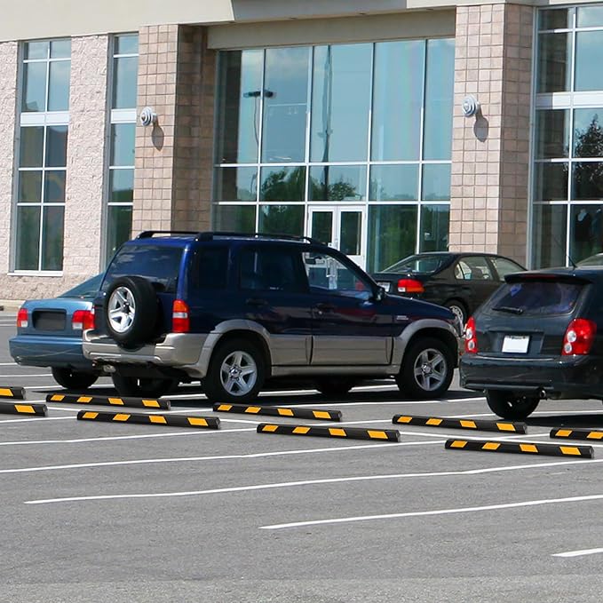 Rubber Parking Curb Garage Floor Stopper, 72" Heavy Duty Parking Lot Stopper with Yellow Reflective Stripes, Guide Wheel Stopper for Car, Truck, RV, Trailer, Driveway (1 Pack