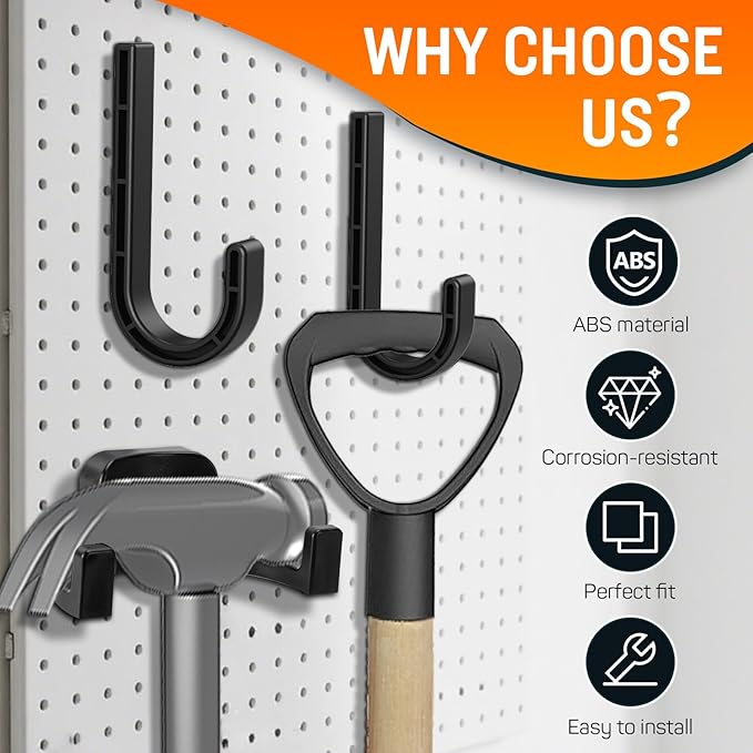 6Pcs Storage Shed Hooks Compatible with Suncast Shed, Black J and U Tool Hangers for Organizing Tool, Ladders, Bulk Items,Storage Shed Shelves Accessories