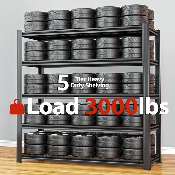 84" H x 55.12" W 5 Tier Metal Garage Shelves, 3000 LBS Heavy Duty Adjustable Storage Shelving Unit for Warehouse, Basement, Kitchen, Store Display, Flower Stand, Office, Classroom, 23.62" D