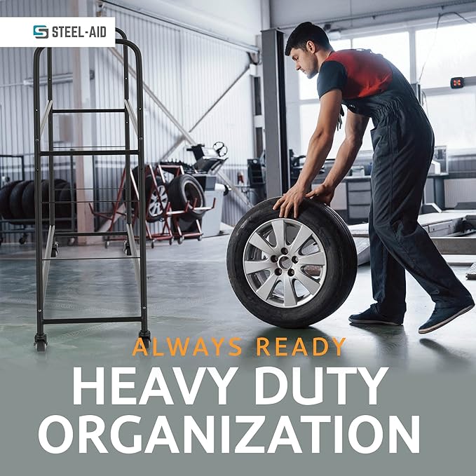 Rolling Tire Rack – Metal, Adjustable, Tire Stand & Protective Cover, Included 4 Adjustable Non Rolling Legs [Updated 48'' L with 4 Wheels Included]