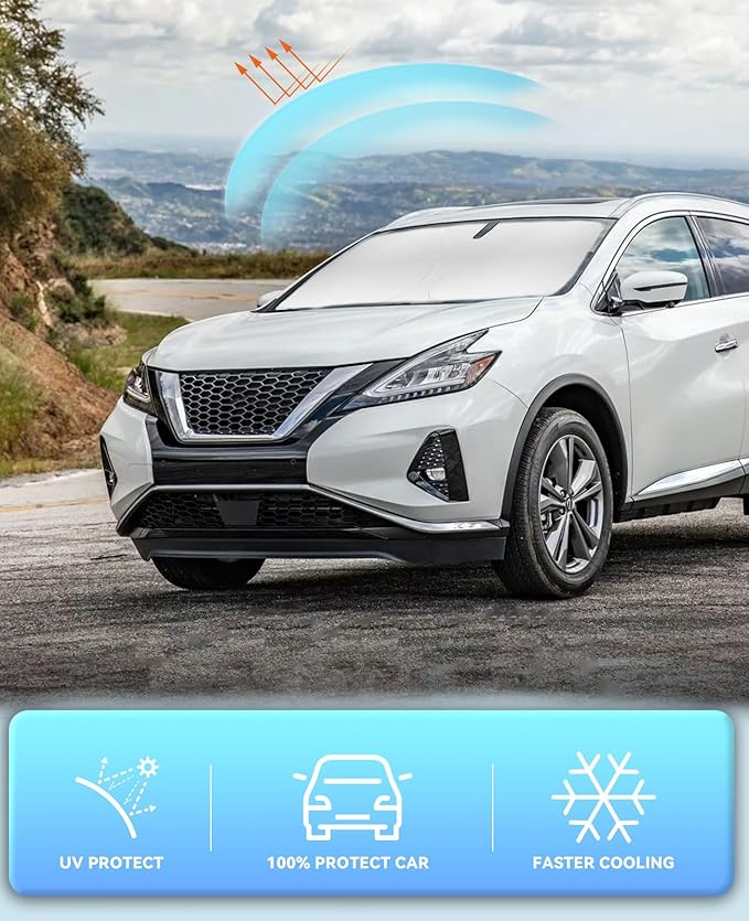 Sun Shade for Murano Windshield Sunshades for 2015-2023 2024 2025 Nissan Murano Accessories Windshield Cover 240T Material Foldable Front Window Shields Sun Visor Protect Car Blocks UV Rays