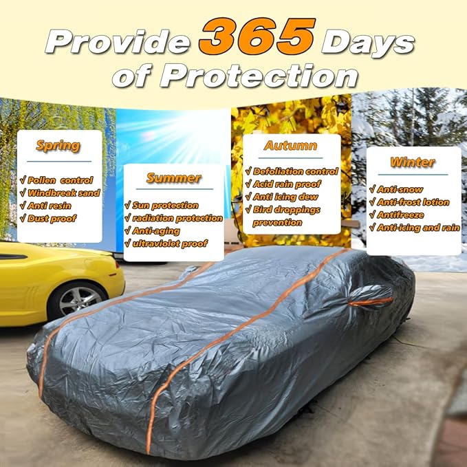 KEYOOG Universal Waterproof Heavy Weight Full Car Covers, Fit Pickup, All Weather, Outdoor Full Cover Weatherproof UV Sun Protection Snow Dust Storm Resistant with PEVA Cotton, Fit Length 180"-206"